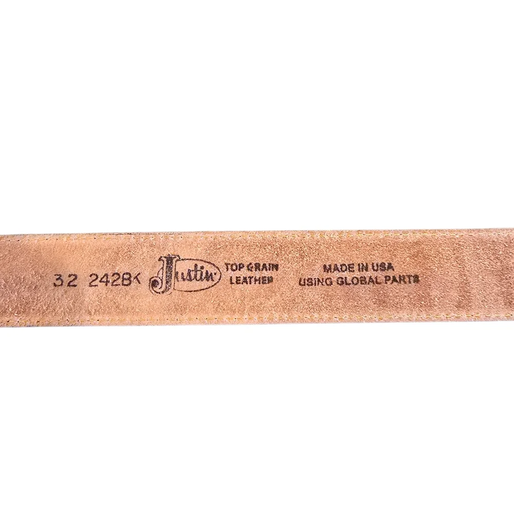 Justin Top Grain Leather Black Belt Sz 32 Snap Buckle - Picture 6 of 7